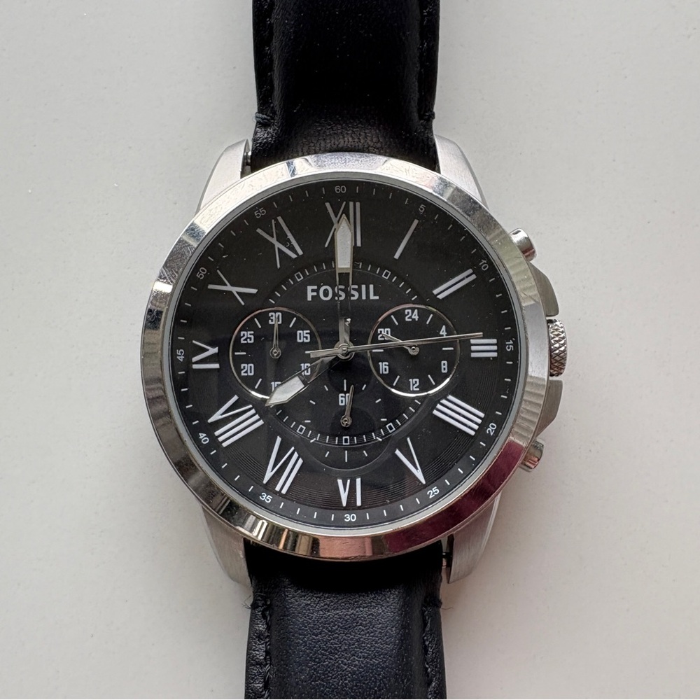 Fossil Grant Chronograph Black Leather Watch (FS4812)
